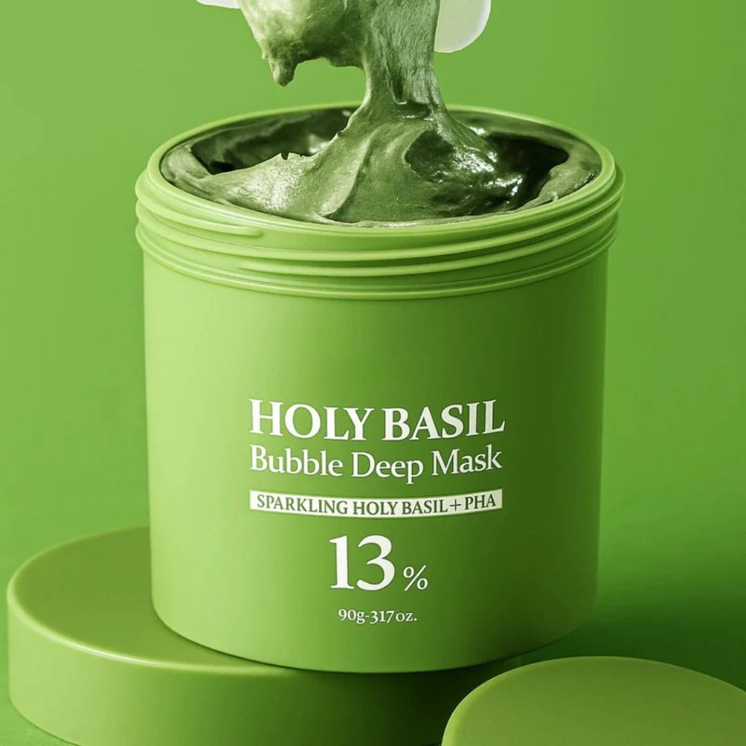 Holy Basil® Mascarilla limpiadora profunda con burbujas + Cepillo exfoliante