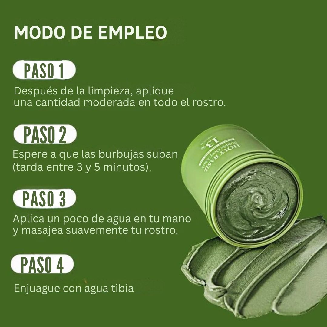 Holy Basil® Mascarilla limpiadora profunda con burbujas + Cepillo exfoliante